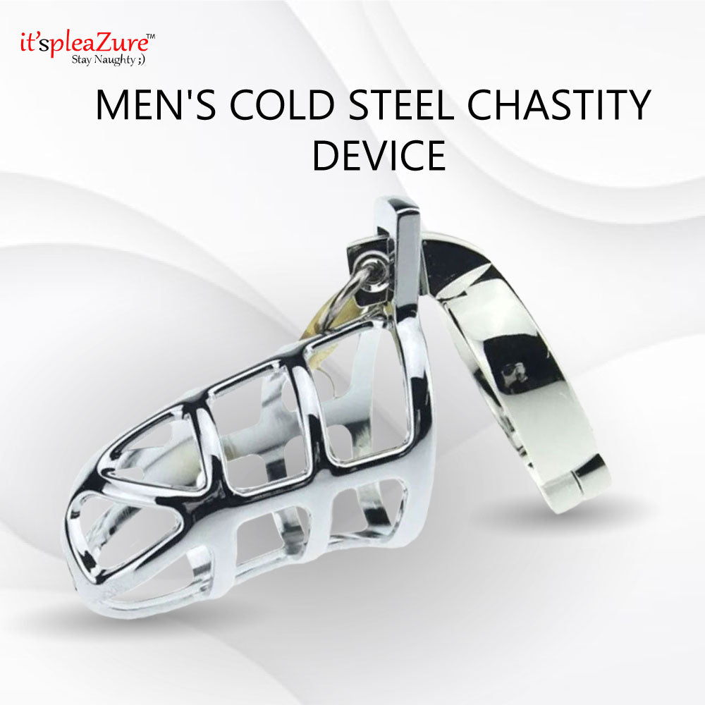 Men's Cold Steel Chastity Device for Bondage and BDSM Play at ItspleaZure