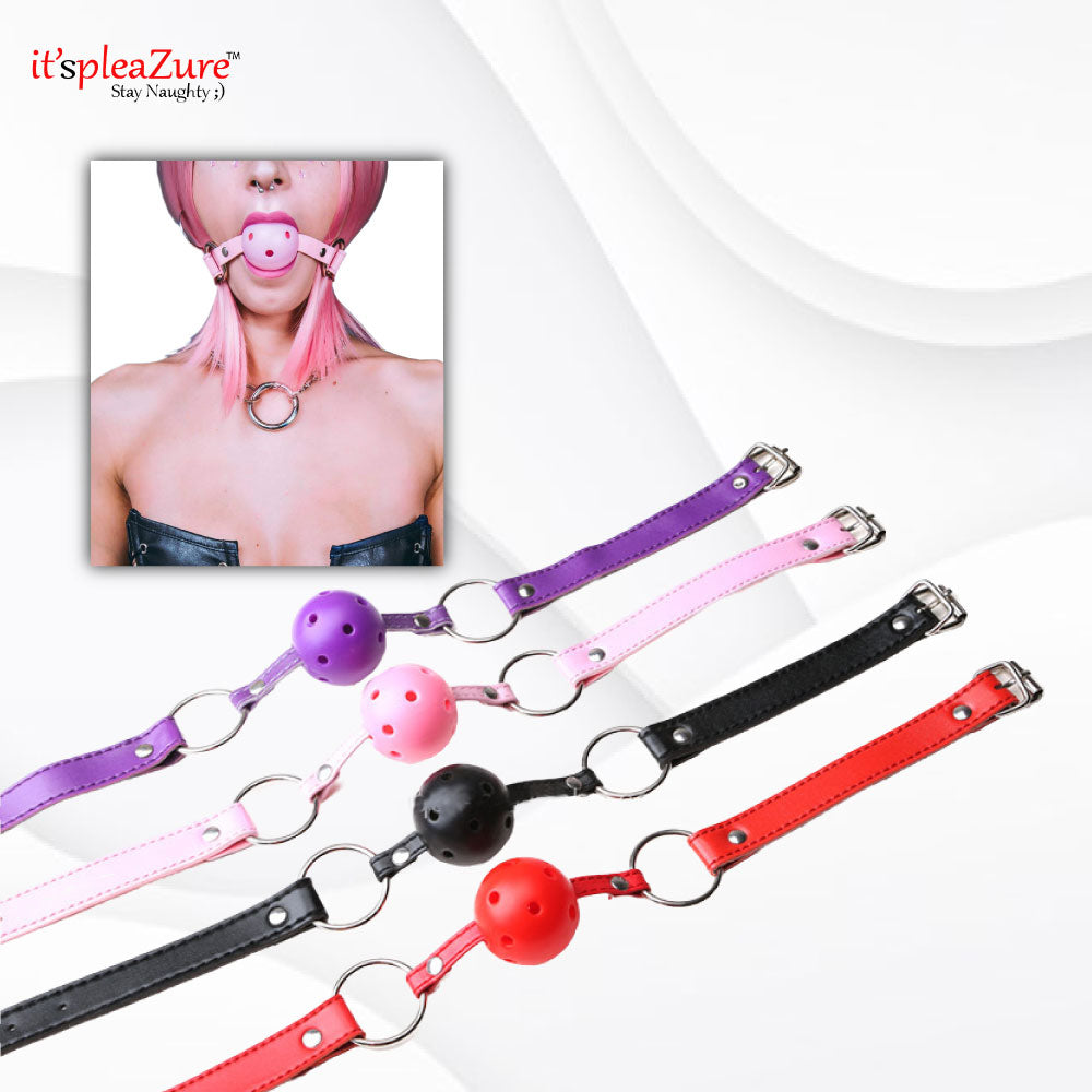 Coloured Leather Ball Mouth Gag at Itspleazure