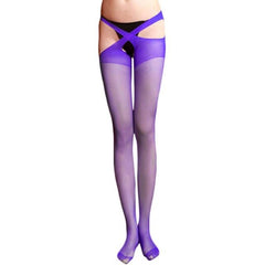 ItspleaZure Women's Suspender Tights Purple