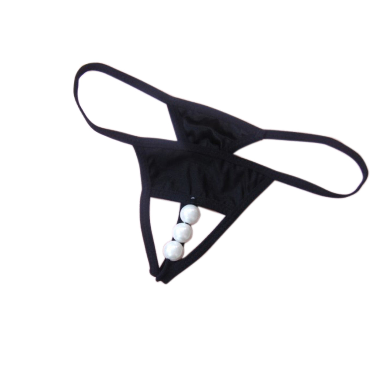 ItspleaZure Womens Sexy Open Crotch Pearl Thong - Black