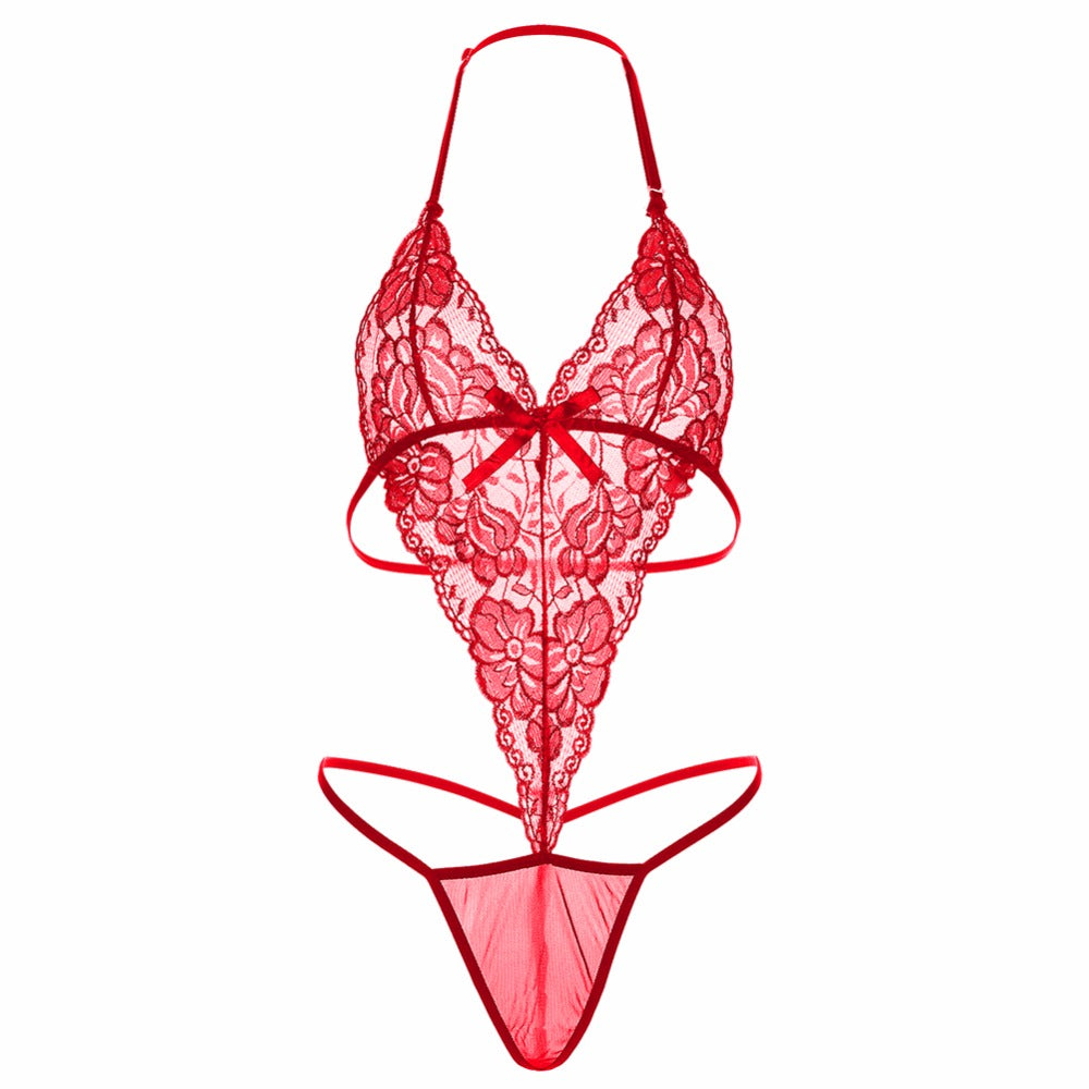 ItspleaZure Women Red Open Crotch Lingerie Underwear Hot Transparent Erotic Sexy Teddy for  at itspleaZure