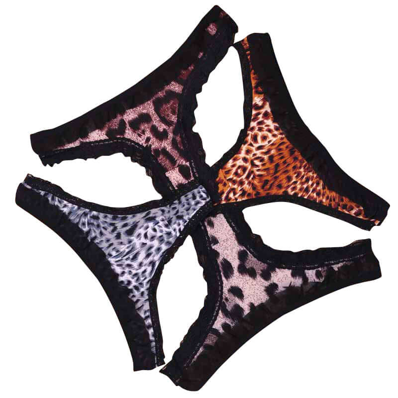 ItspleaZure Women's Leopard Print with bow Thong Regular Fit Underwear (Pack Of 4)