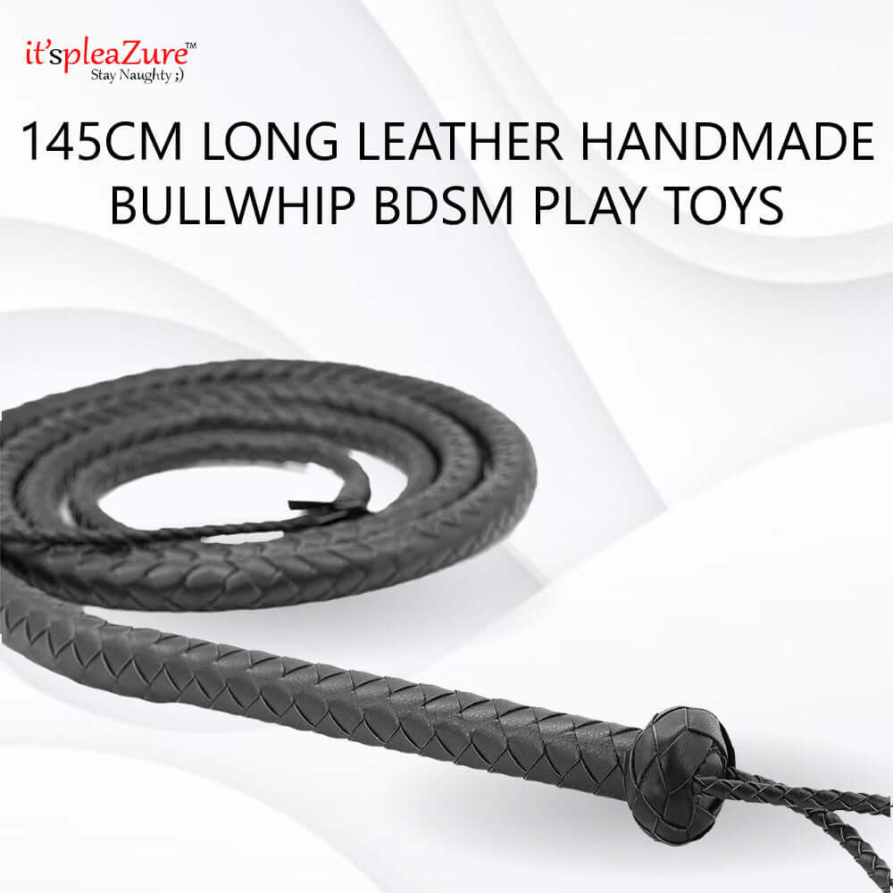 Black 145 cm Long Leather Handmade Bullwhip BDSM Play Toys from Itspleazure