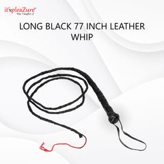 Black Long 77 Inch BDSM Leather Whip at Itspleazure