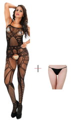ItspleaZure Women's Crotchless Fishnet Lingerie Tights & Free Thong (Freesize_Q2MBS064_ARBT) for  at itspleaZure