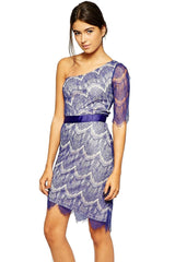 Blue One Shoulder Lace Party Dress for Women at itspleaZure