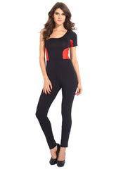 ItspleaZure Red Block Stitching One-shoulder Jumpsuit for  at itspleaZure