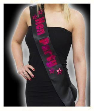 Black Hen Party Sash Dress with Hot Pink Foil for Women at itspleaZure