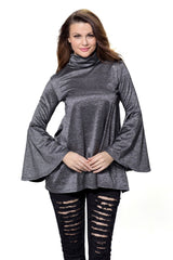 Black Flared Bell Sleeve Knit Top Blouse for Women at itspleaZure